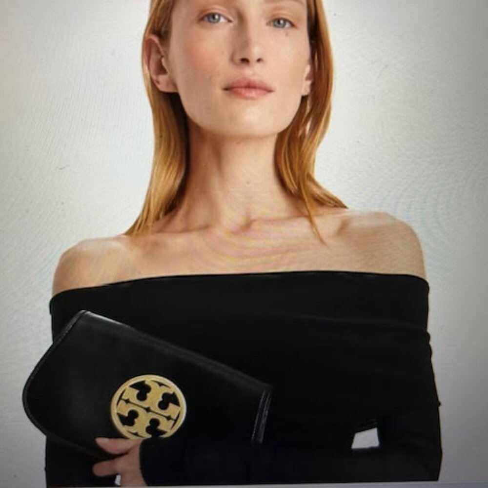 SOLD 💯Authentic Tory Burch Reva Clutch Convertible Leather Handbag Black New - Picture 2 of 5